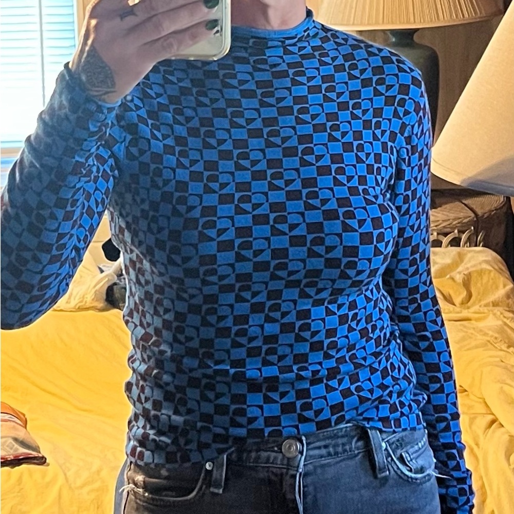 Urban Outfitters Blue and Black Checkered Long Sleeve Top
